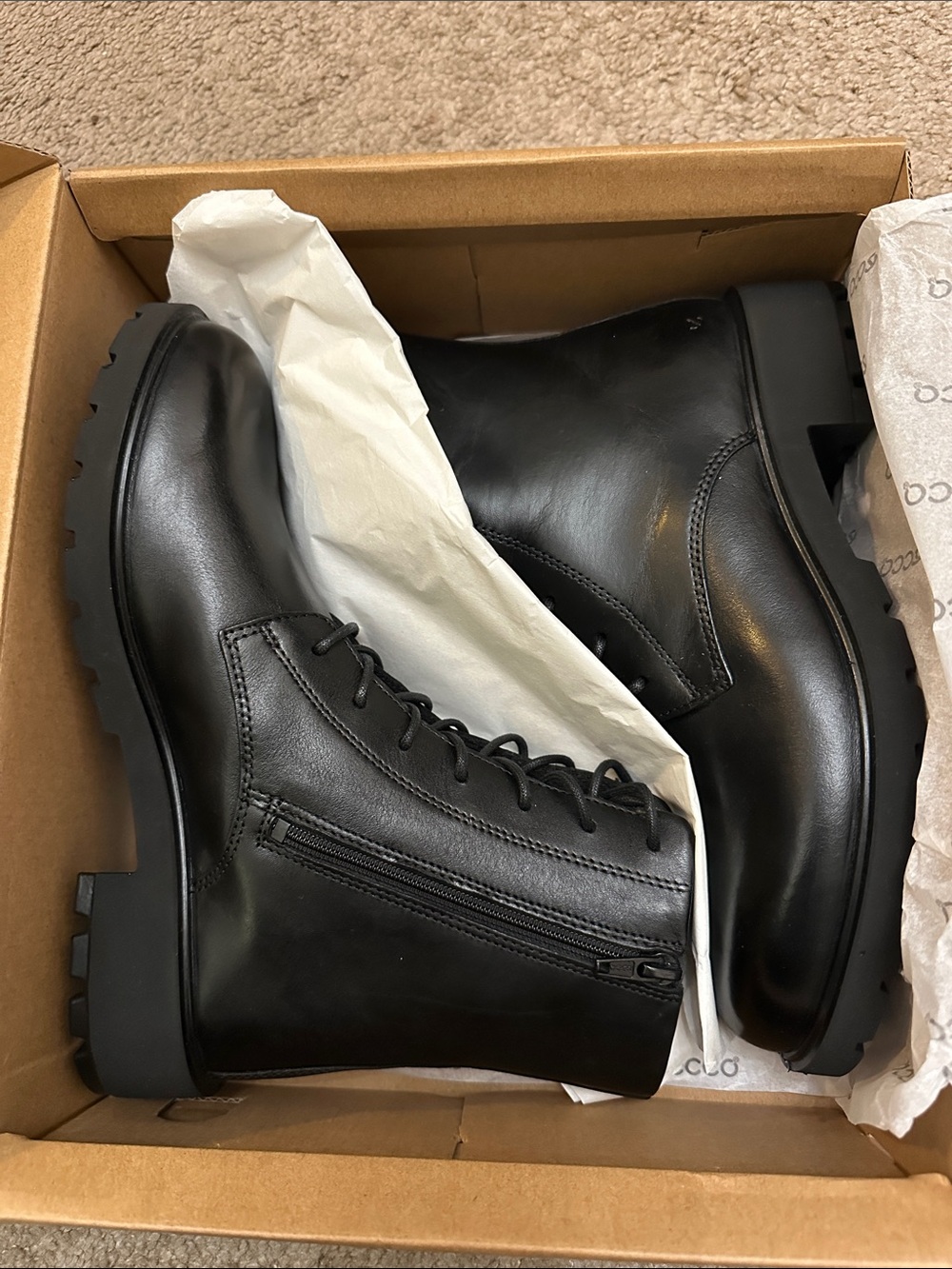 Ecco Black Lace-Up Metro Vienna Combat Boots - Picture 9 of 9